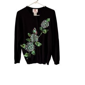 Vintage Quacker Factory Sequin‎ Floral Butterfly Zip Cardigan Sweater S